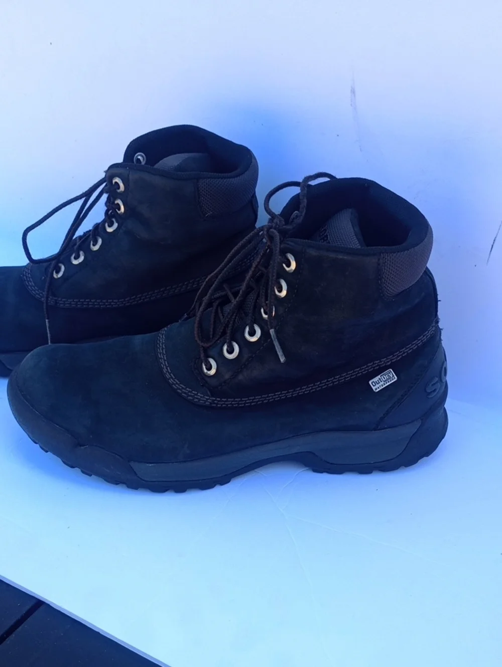 Sorel Paxson 6IN Outdry Hiking Boots Black Nubuck Leather Size 10.5 Waterproof